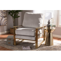 Baxton Studio TSF-7730-Grey/Gold Mietta Luxe and Glamour Grey Velvet Upholstered Gold Finished Lounge Chair